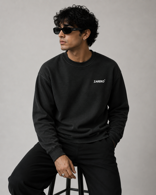 Black Waffle knit Oversize Full Sleeves T-shirt