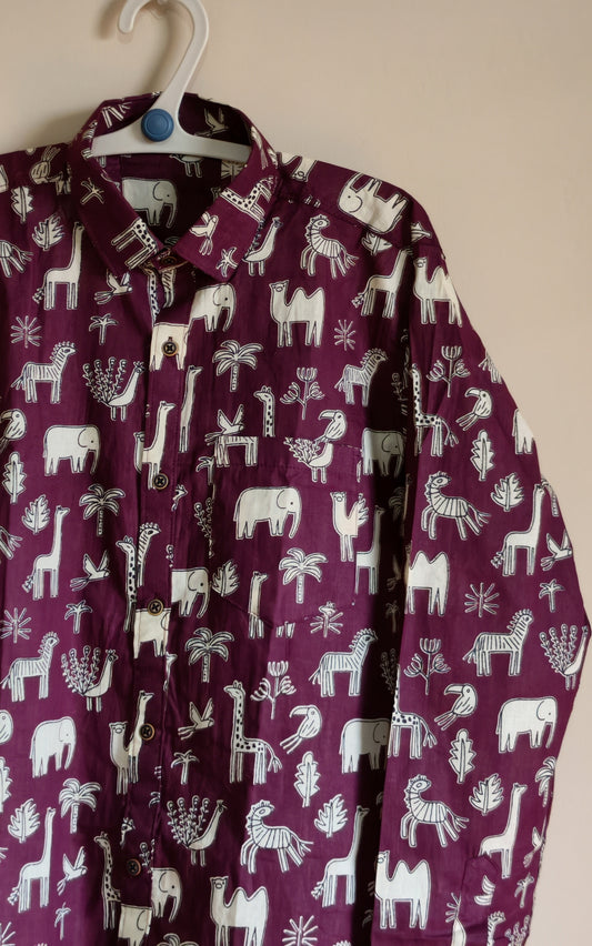 Wine With Animal design Printed Men’s Pure Cotton Shirt