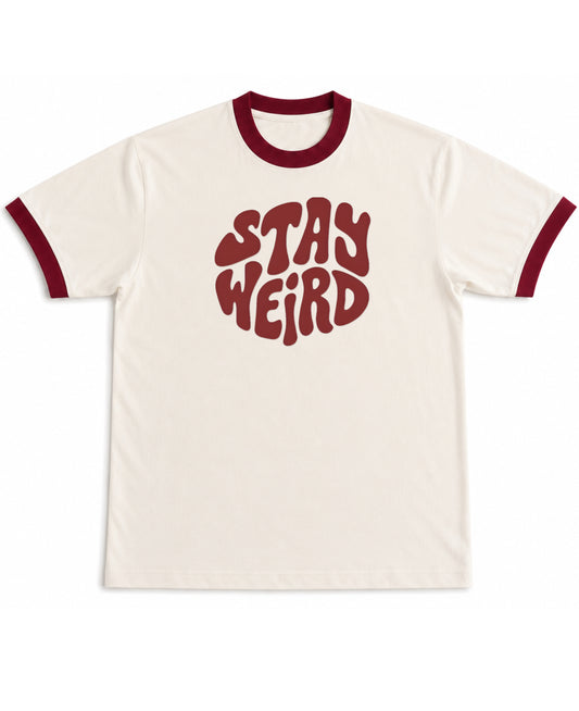 Off White & Maroon Ringer tee Front Design