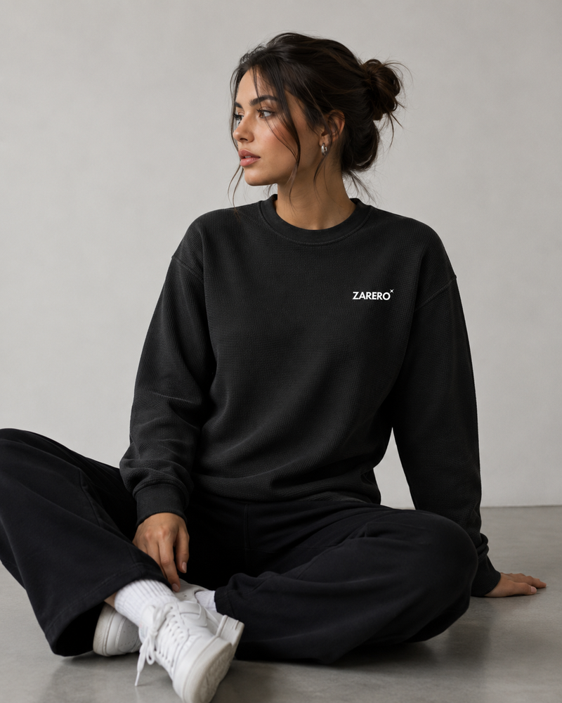 Black Waffle knit Oversize Full Sleeves T-shirt