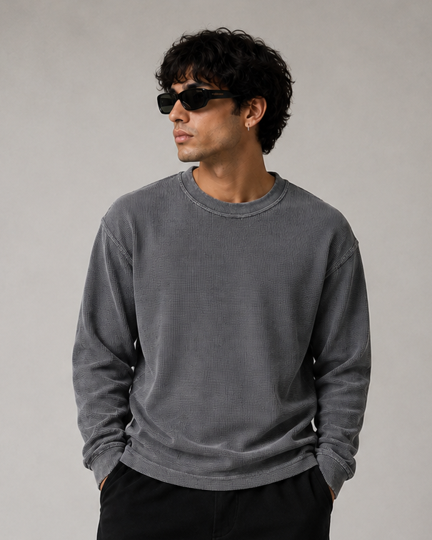 Acidwash Waffle knit Oversize Full Sleeves T-shirt