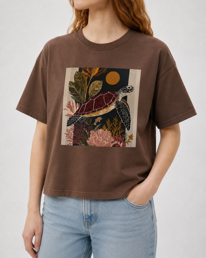 TURTLE Brown Boxy Fit T-shirt