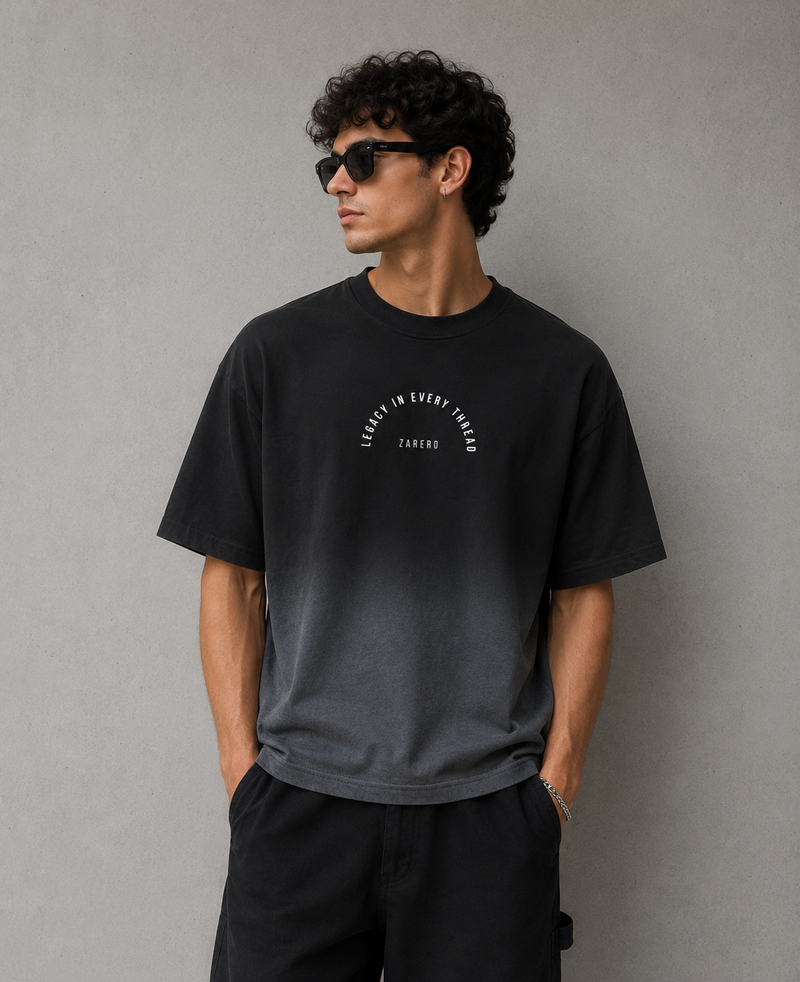 Zarero Dual Shade Of  Grey Boxy Fit T-shirt