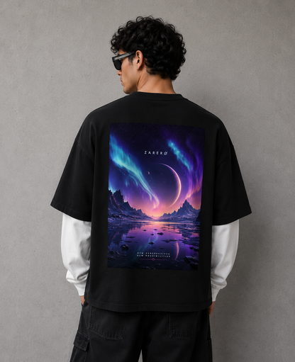 Zarero Black With White Long Sleeve Oversized  T-shirt