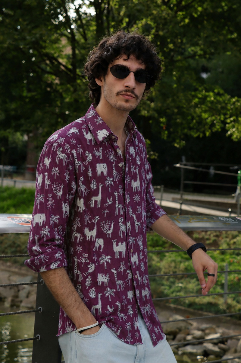 Wine With Animal design Printed Men’s Pure Cotton Shirt