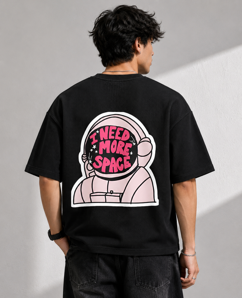 I NEED SPACE Black Waffle Boxy Fit Unisex T-shirt