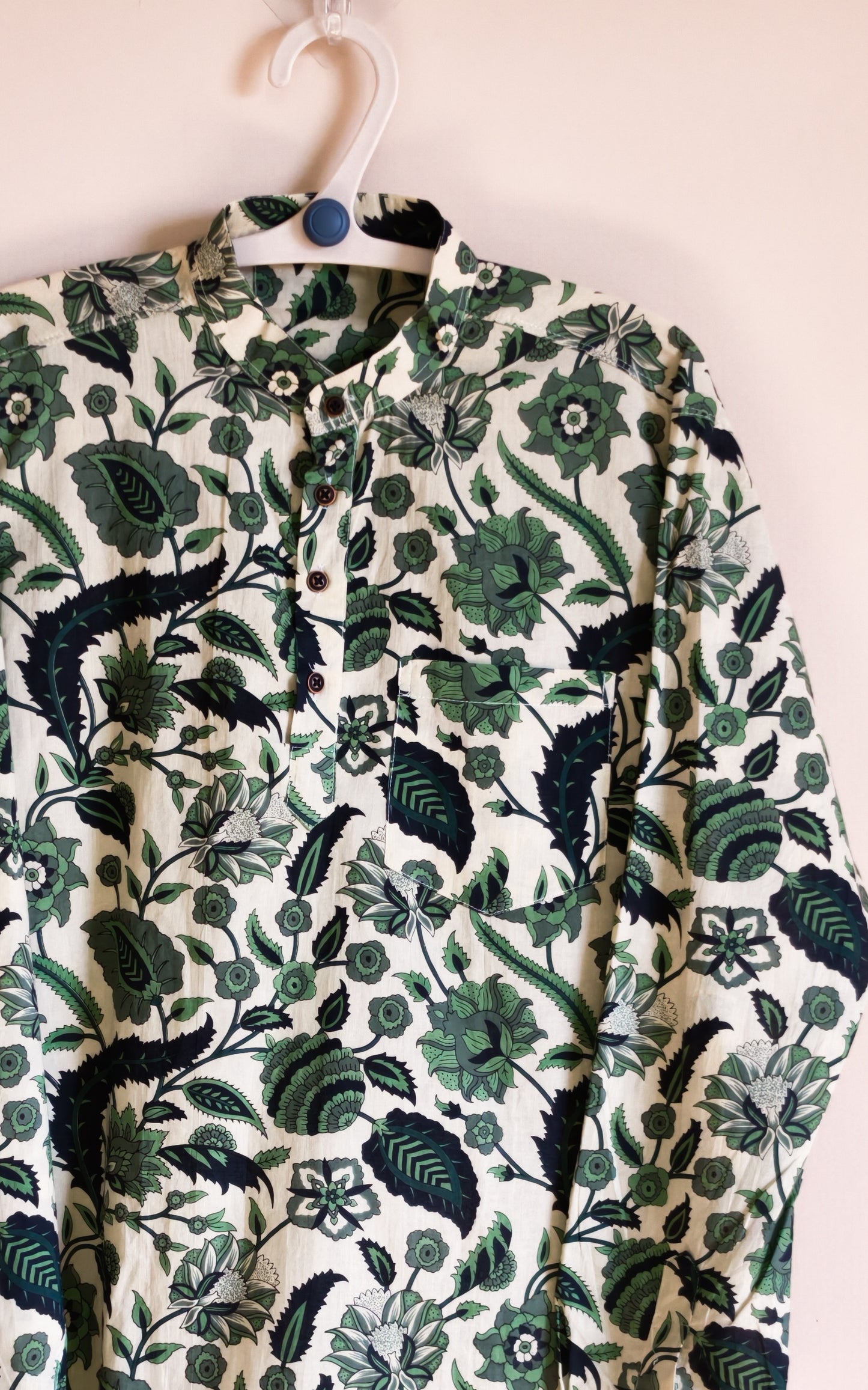 Beige With flower Jaal design Printed Men’s Pure Cotton Short Kurta