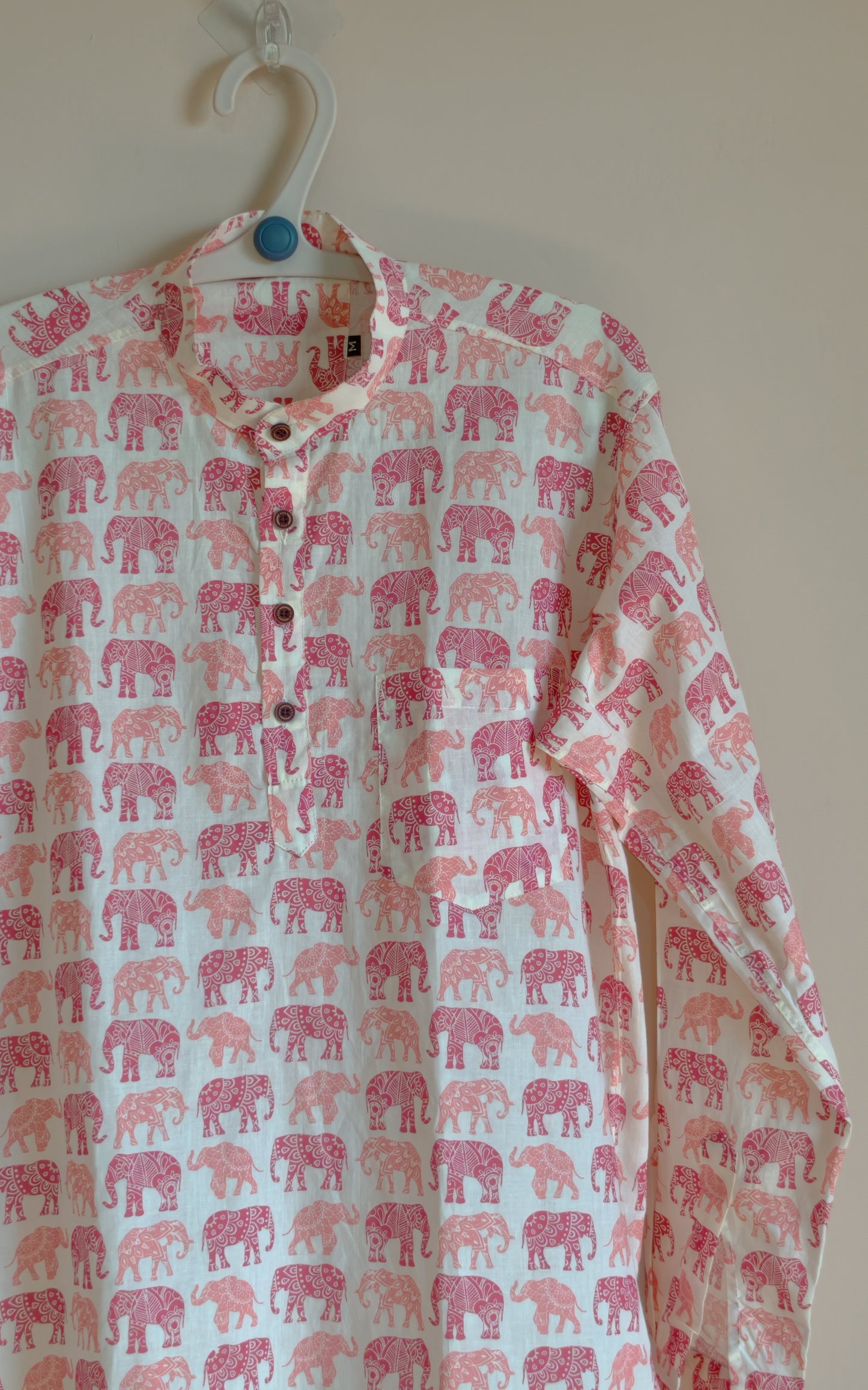 Cream With Elephant Design Printed Men’s Pure Cotton  Short Kurta