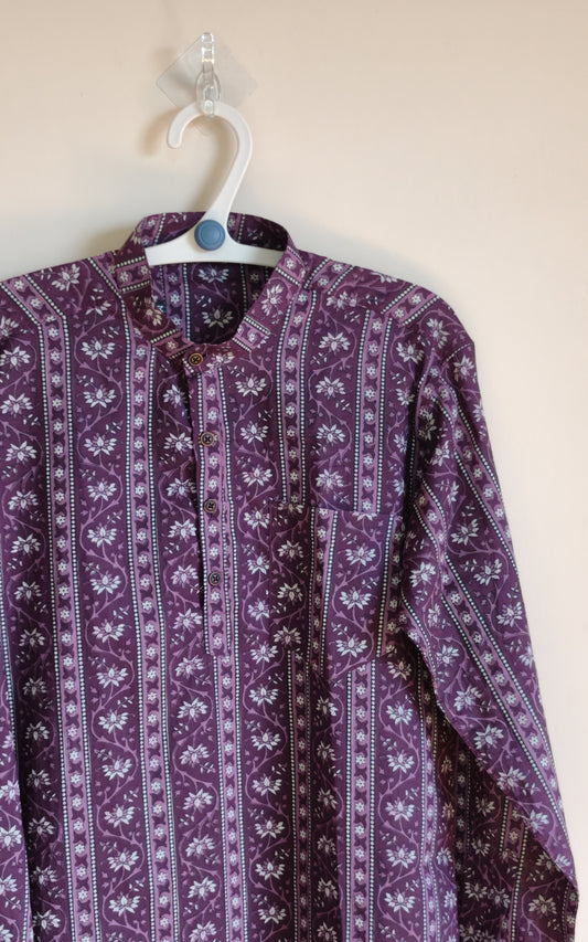 Wine Design Stripes  Printed Men’s Pure Cotton Short Kurta