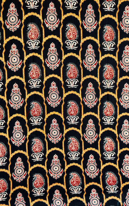 Black With Intricate Design Printed Men’s Pure Cotton Short Kurta