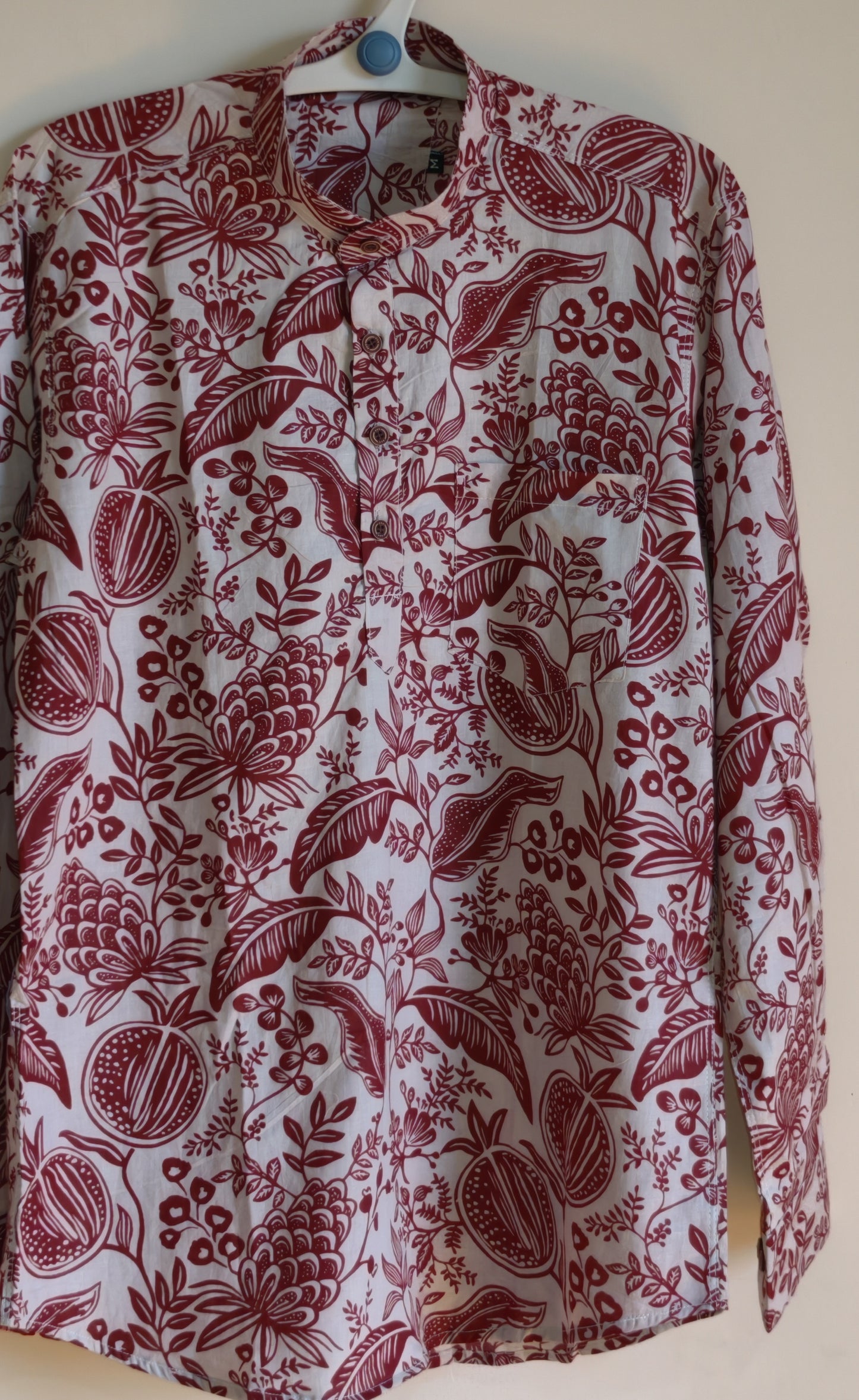 Burgandy floral design Printed Men’s Pure Cotton Short Kurta