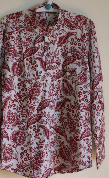 Burgandy floral design Printed Men’s Pure Cotton Short Kurta