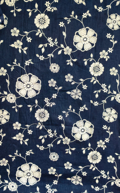 Navy Blue with Floral  Design Printed Men’s Half Sleeves Pure Cotton Shirt