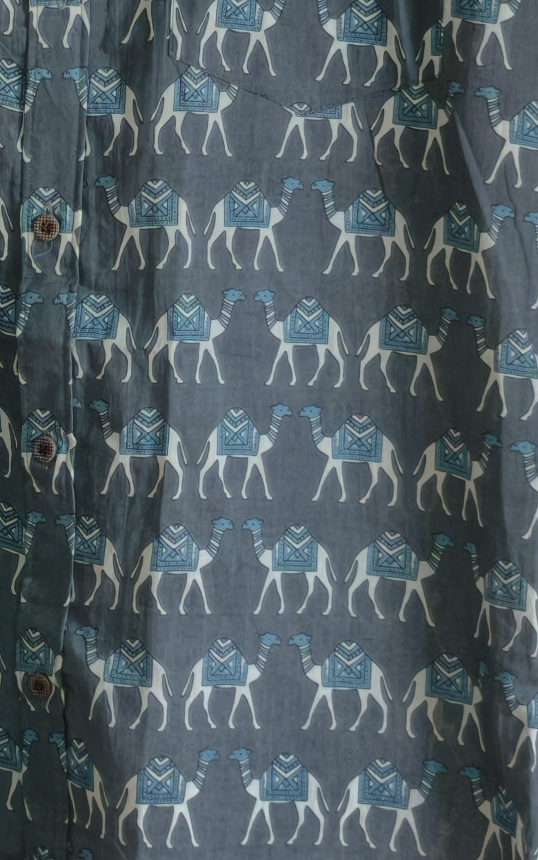 Grey with Camel Design Printed Men’s Half Sleeves Pure Cotton Shirt