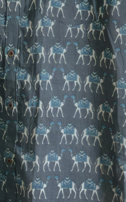 Grey with Camel Design Printed Men’s Half Sleeves Pure Cotton Shirt