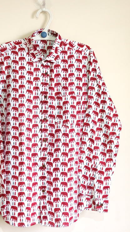 White With Tiny Elephant Motif Printed Men’s Full Sleeves Pure Cotton Shirt