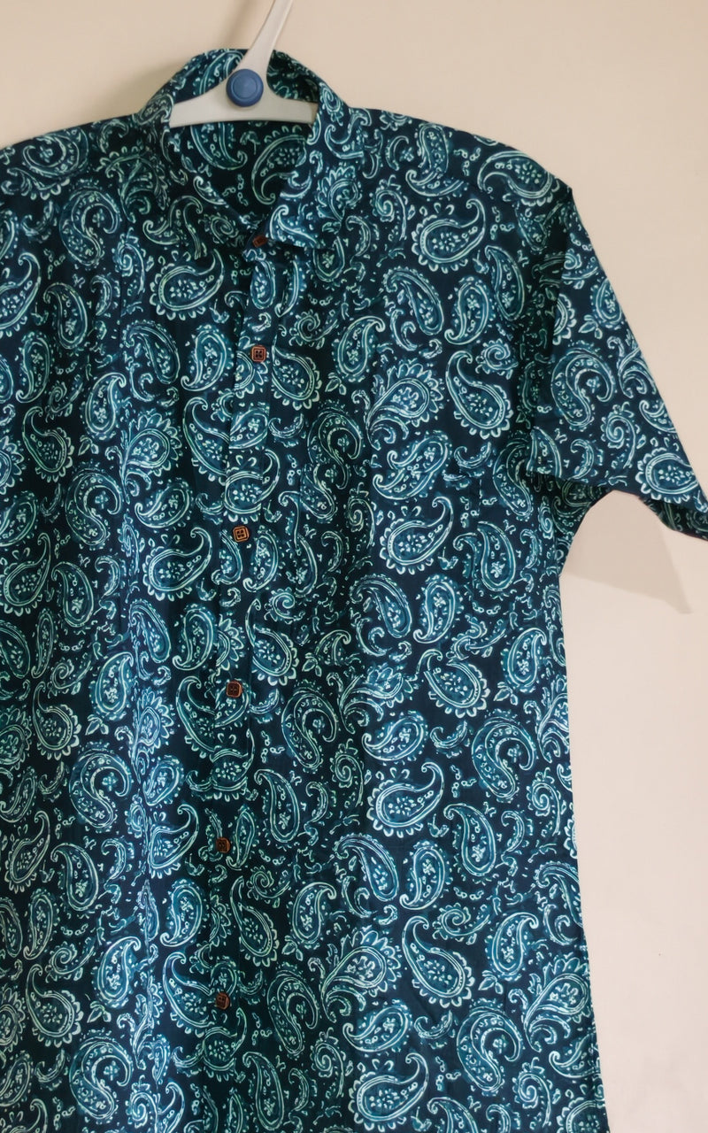 Dark Green With Intricate Design Printed Men’s Half Sleeves Pure Cotton Shirt
