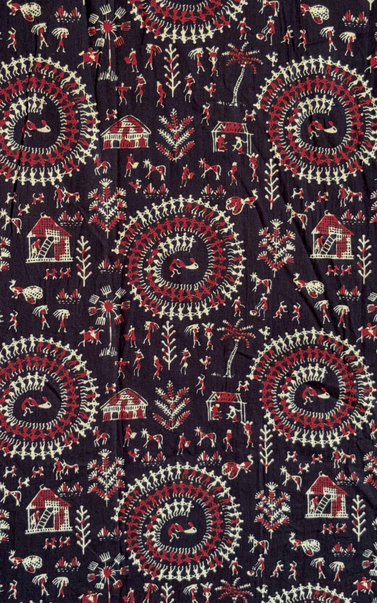 Black With Warli Design Motif Printed Men’s Half Sleeves Pure Cotton Shirt