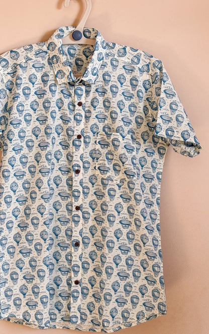 Off White  With Parashoot Motif  Design Printed Men’s Half Sleeves Pure Cotton Shirt
