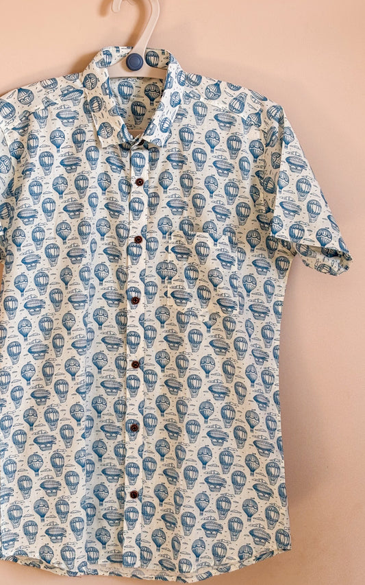 Off White  With Parashoot Motif  Design Printed Men’s Half Sleeves Pure Cotton Shirt