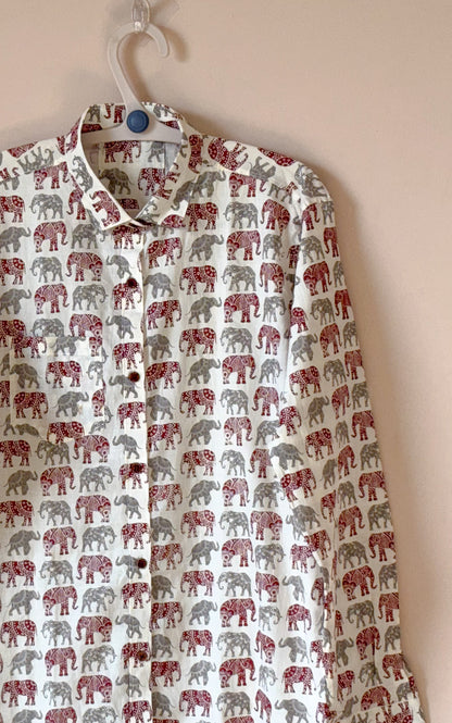 Off White With Elephant Motif  Design Printed Men’s Full Sleeves Pure Cotton Shirt