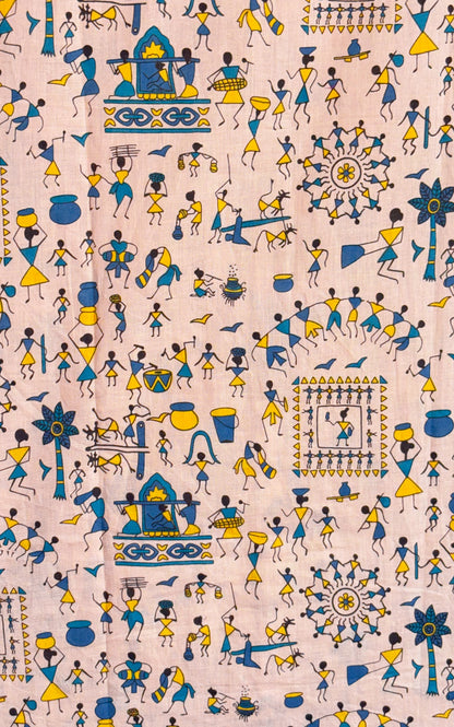 Beige With Warli Art design Printed Men’s Pure Cotton Shirt