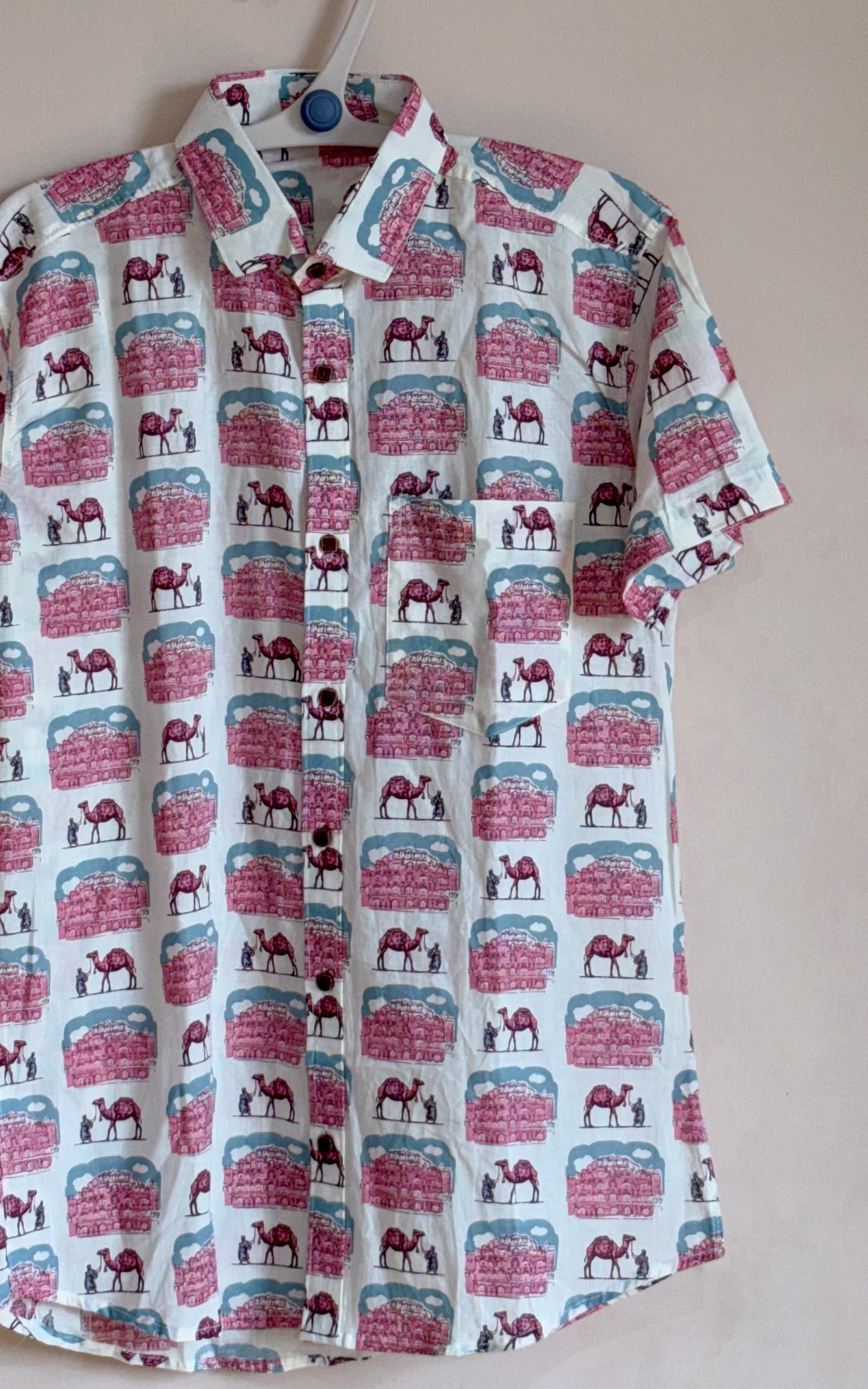Off White  With mahal  Motif  Design Printed Men’s Half Sleeves Pure Cotton Shirt