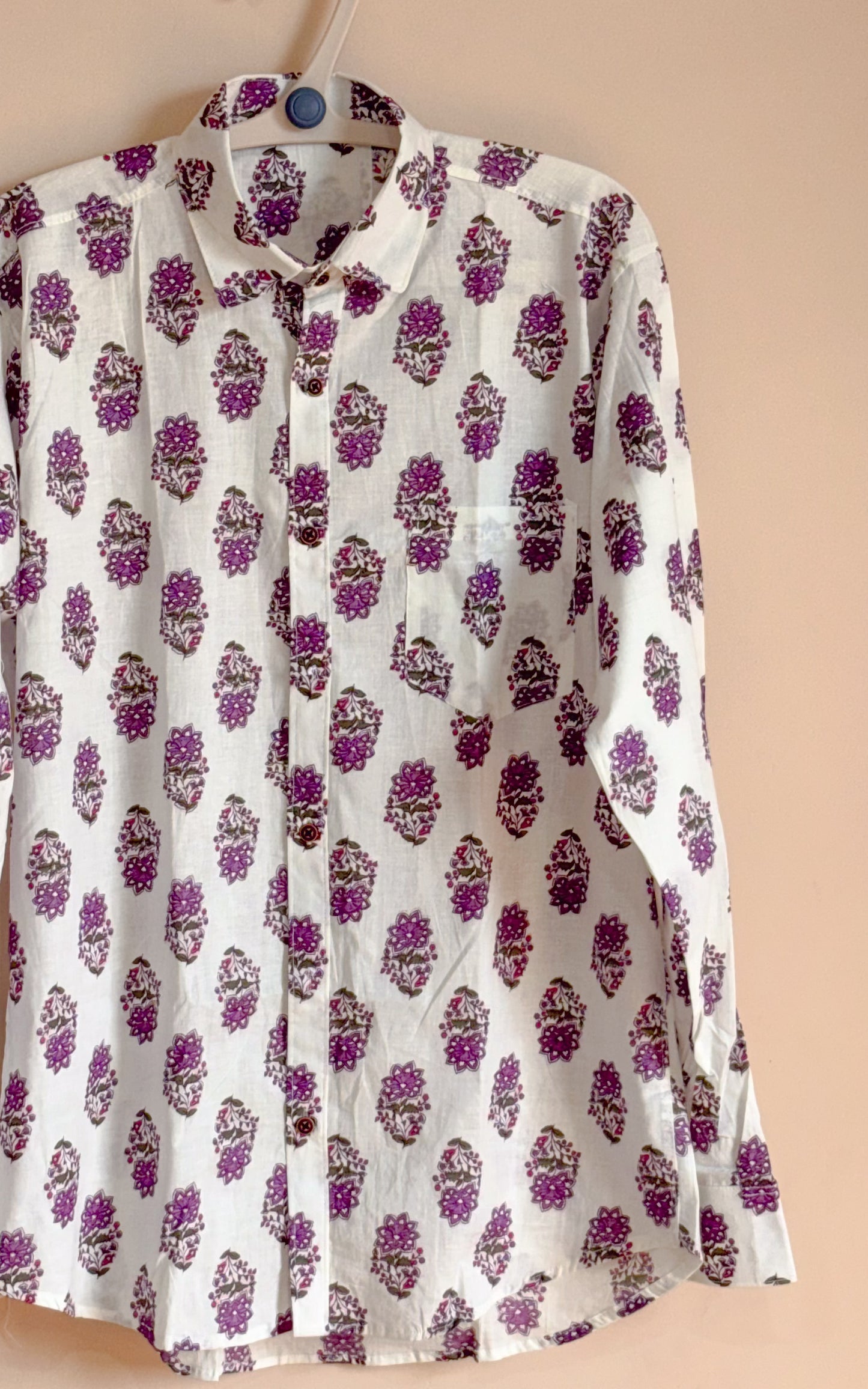 White With Flower motif  design Printed Men’s  Pure Cotton Shirt