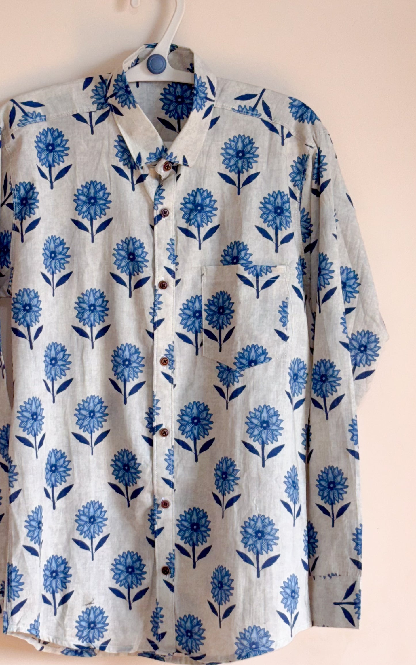 Beige With flower motif  design Printed Men’s Pure Cotton Shirt