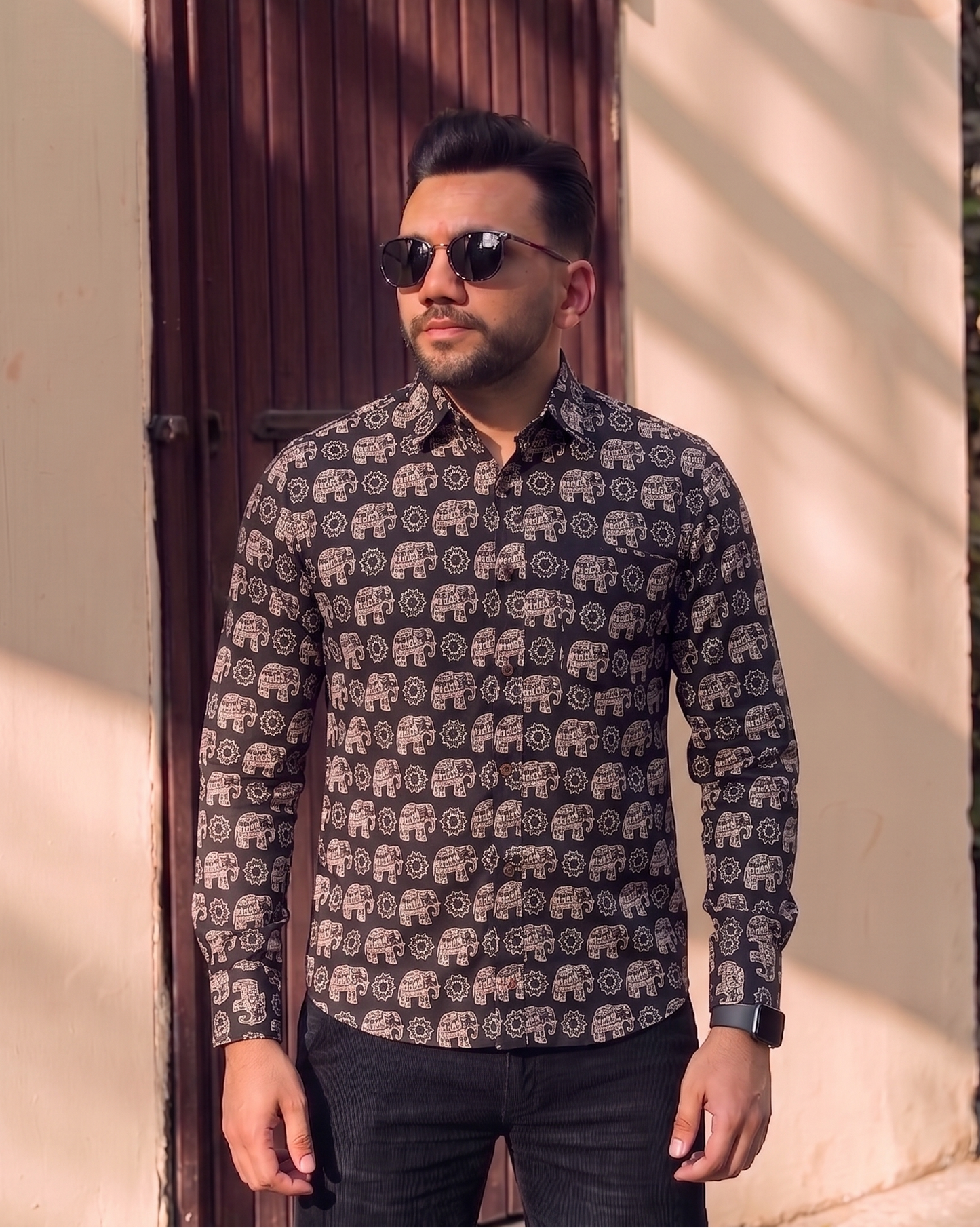 Black With Animal design Printed Men’s Pure Cotton Shirt