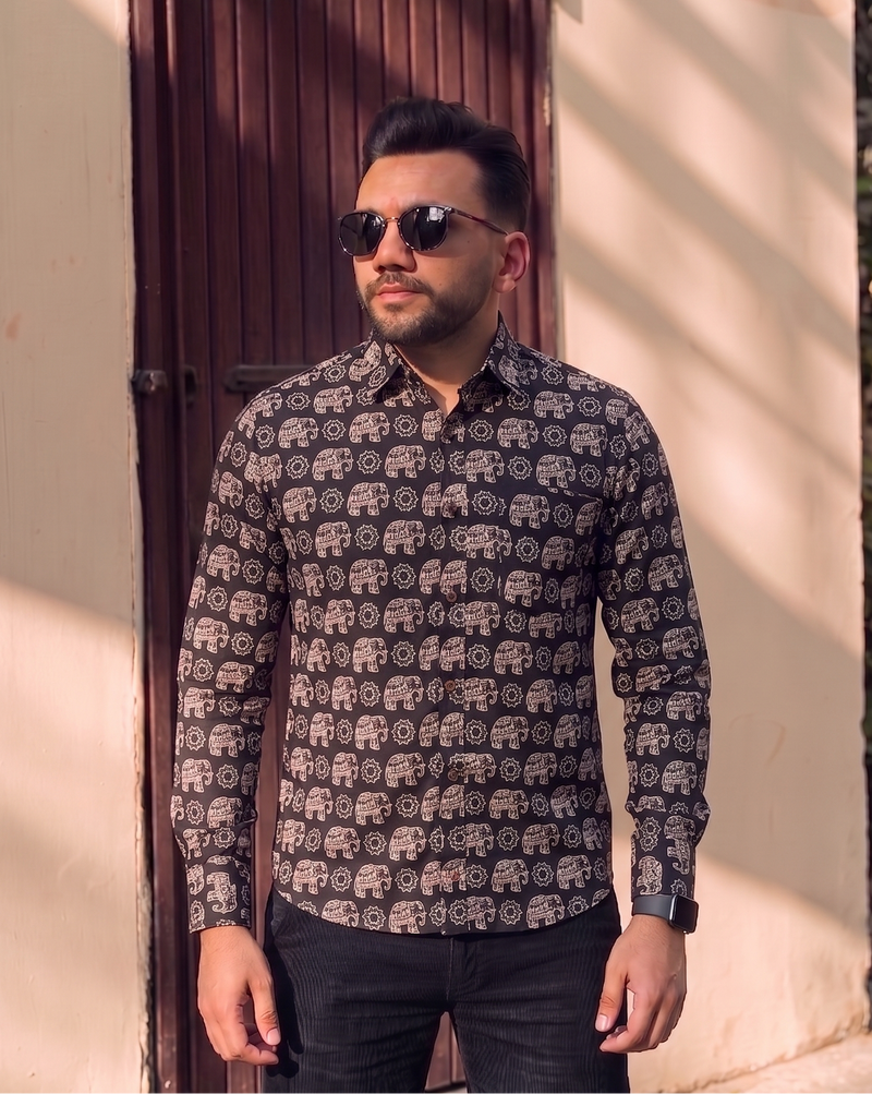 Black With Animal design Printed Men’s Pure Cotton Shirt
