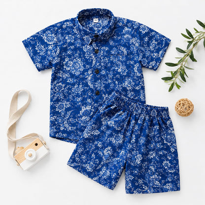 100% Pure Cotton Kids Co-ord set Royal Blue with Floral Print