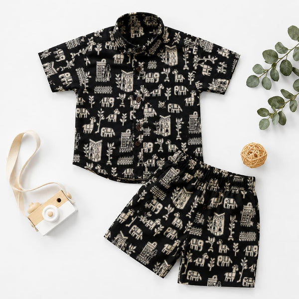100% Pure Cotton Kids Co-ord set Black with Animal Print