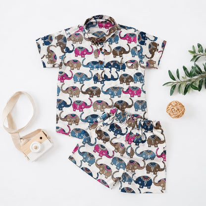 100% Pure Cotton Kids Co-ord set Off White with Animal Print