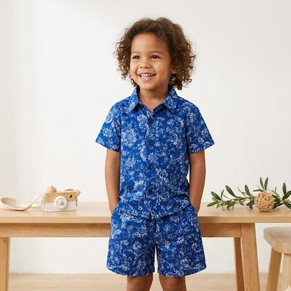 100% Pure Cotton Kids Co-ord set Royal Blue with Floral Print