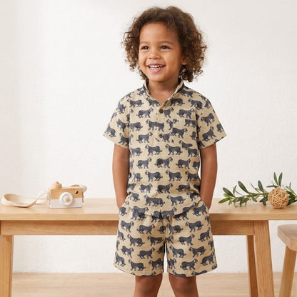 100% Pure Cotton Kids Co-ord set Cream with Animal Print