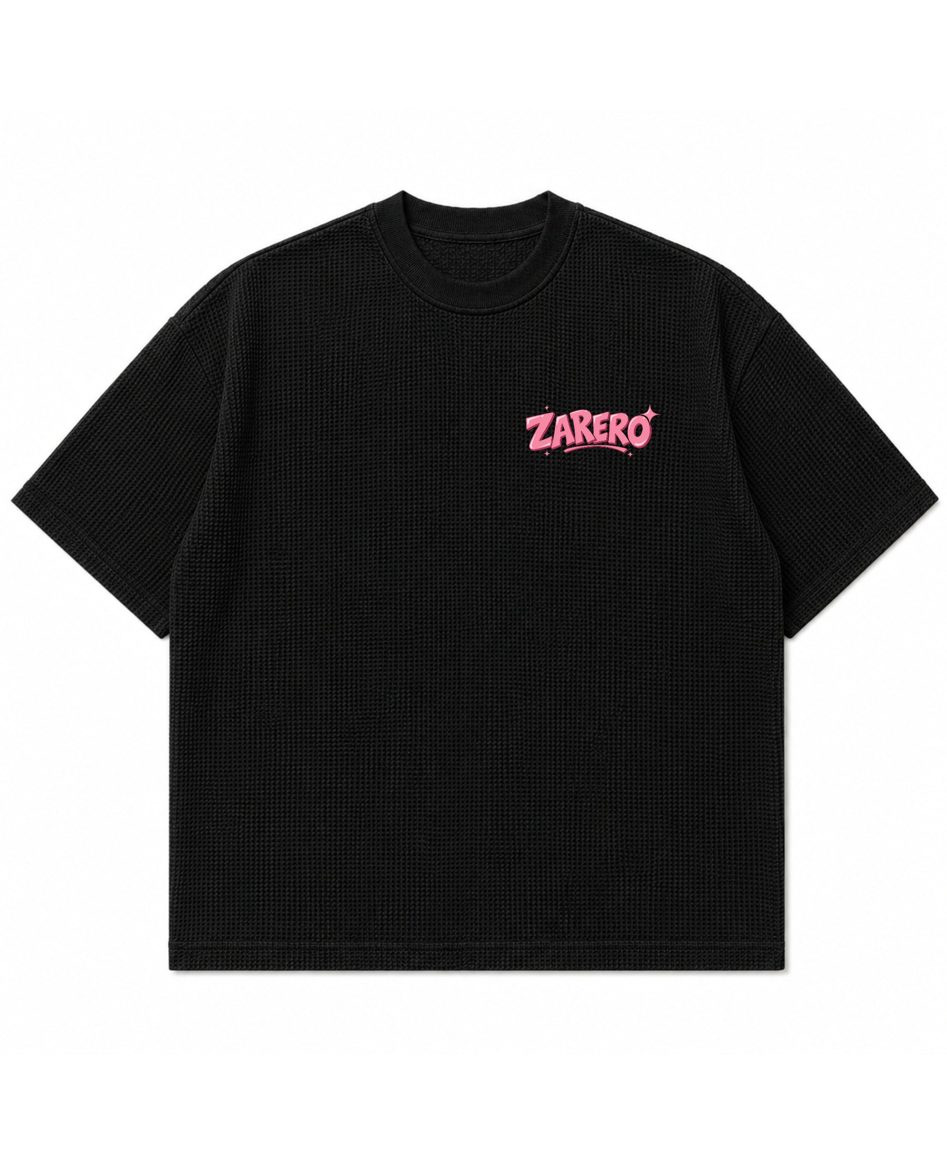 Black waffle boxy fit Front Design