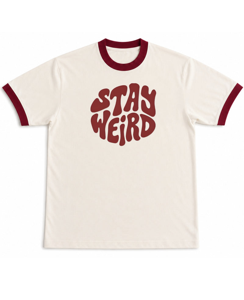 Off White & Maroon Ringer tee Front Design