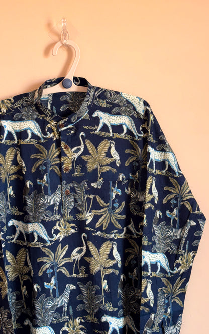 Navy Blue With wild Animal design Printed Men’s Short Kurta