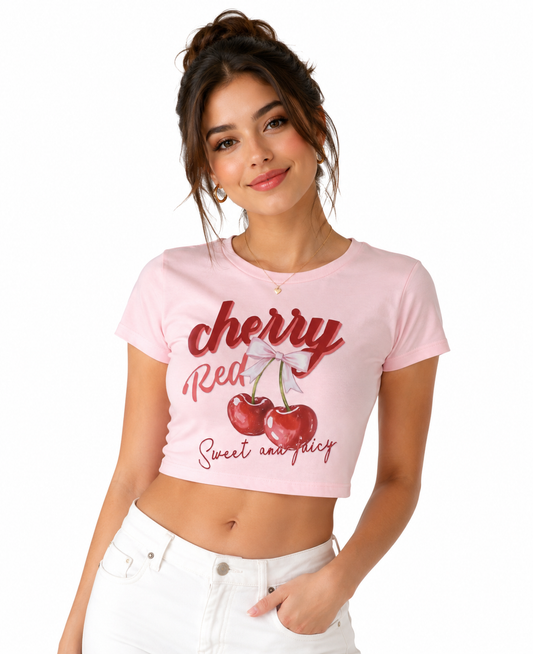 Cherry baby pink crop top