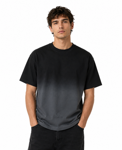 Dual Shade Black And Grey French Terry Cotton T-shirt